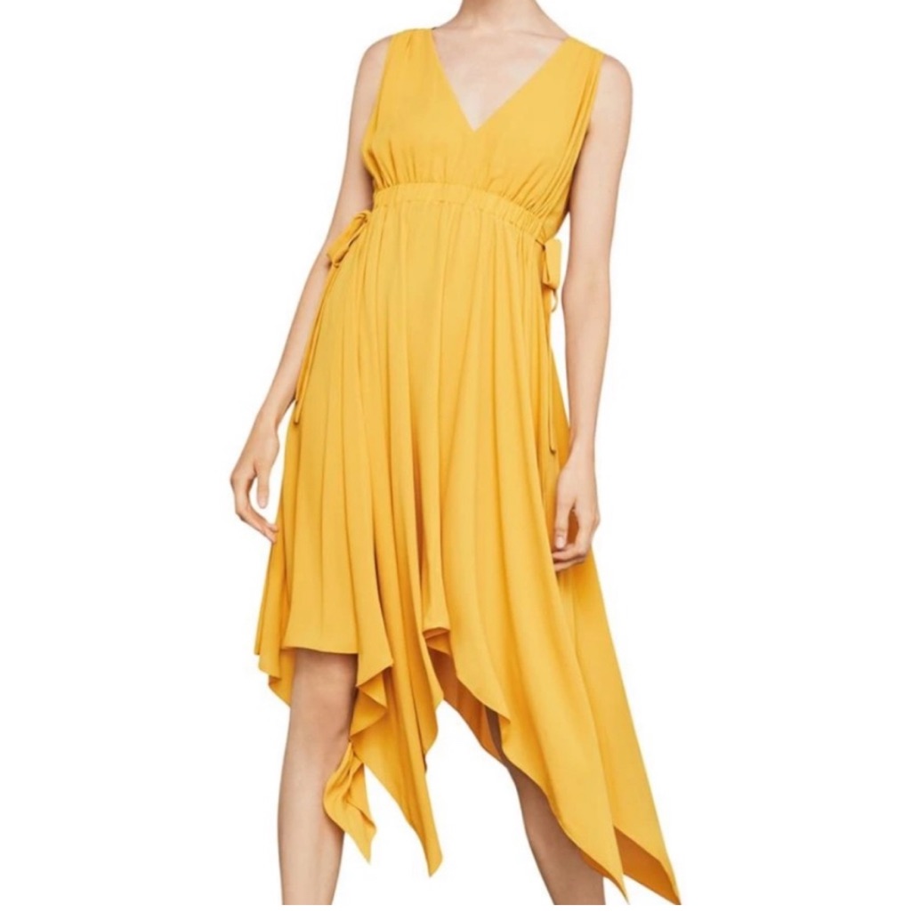 Bcbg Elegant Yellow Sleeveless Dress Handkerchief
